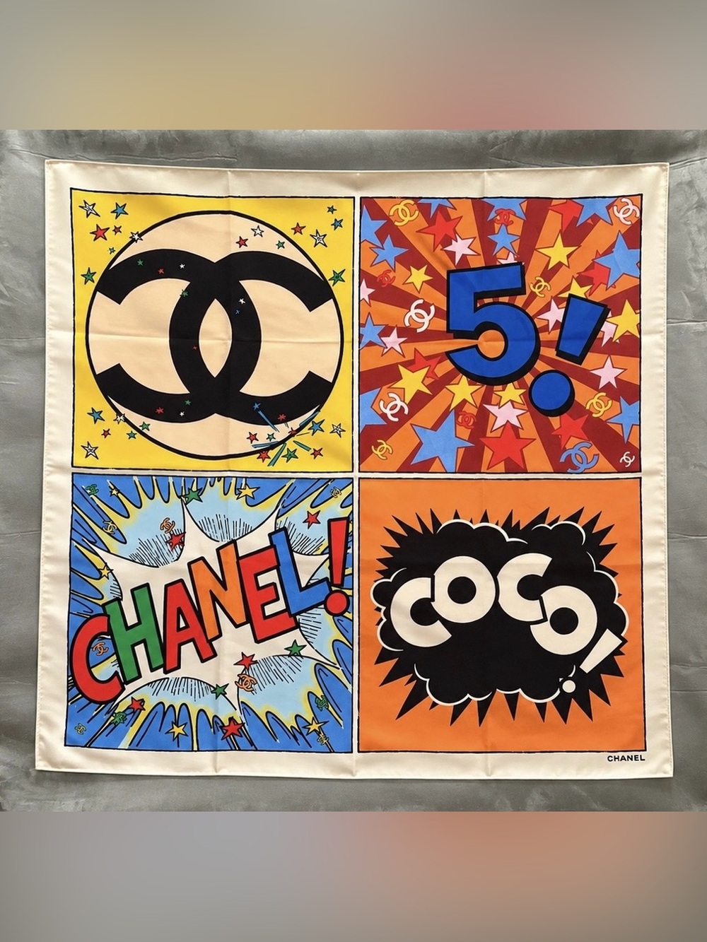 Chanel Comic Book Pop Art Silk Square Scarf Multicolor